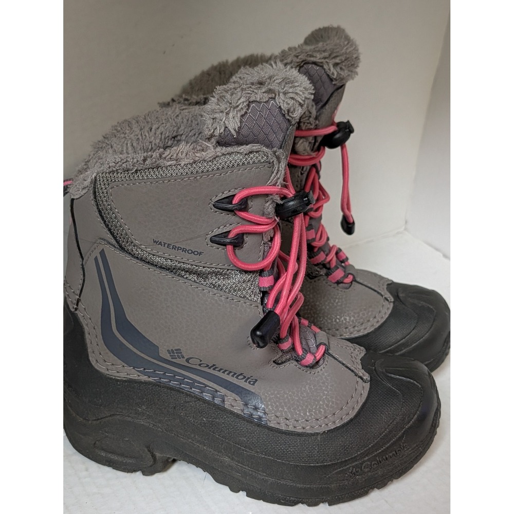 Columbia Youth Girls Winter Snow Boots Waterproof 200g Gray Pink Fur Size 1